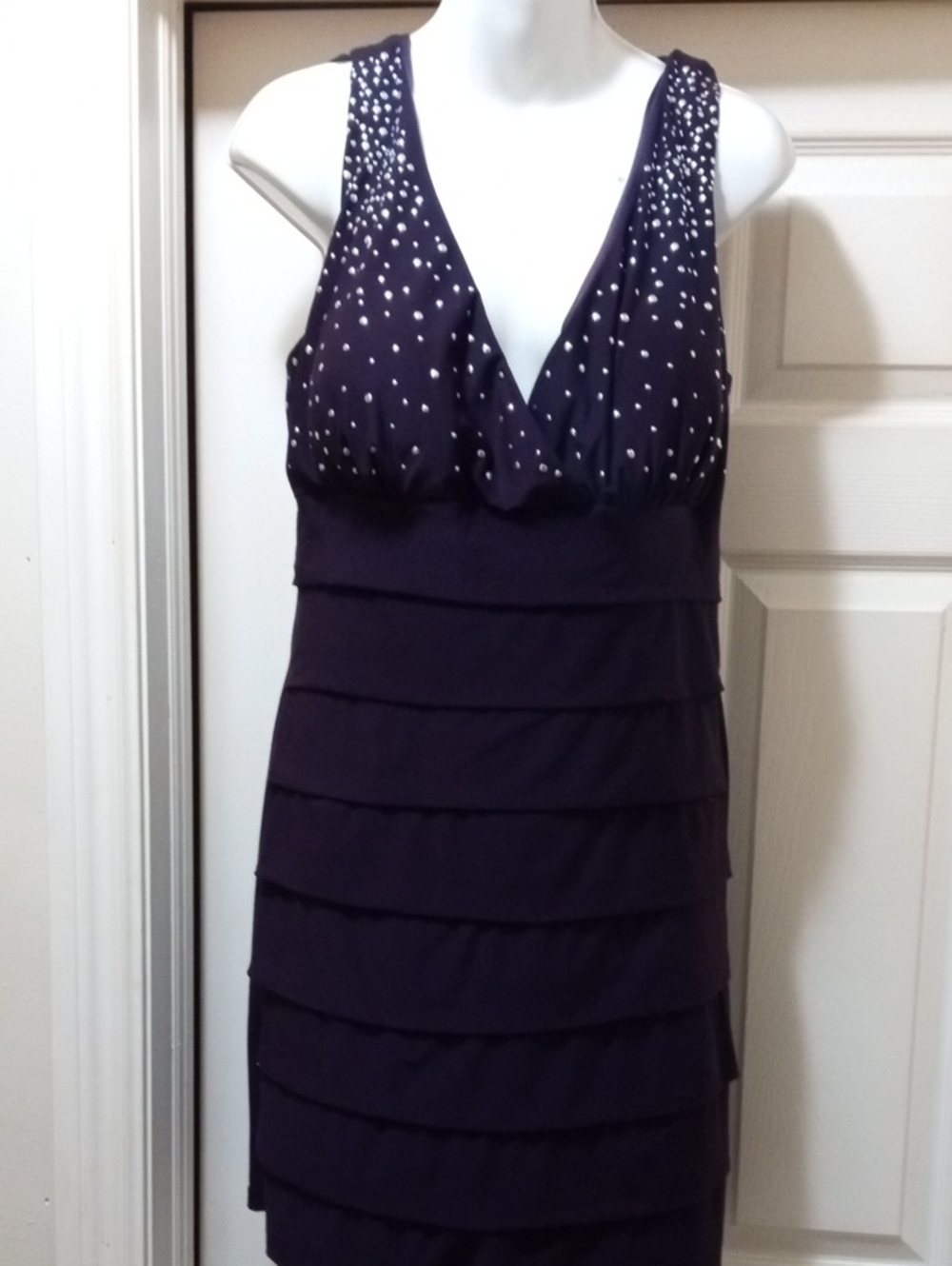 Jessica Purple Sleeveless V-Neck Beaded Party Dress